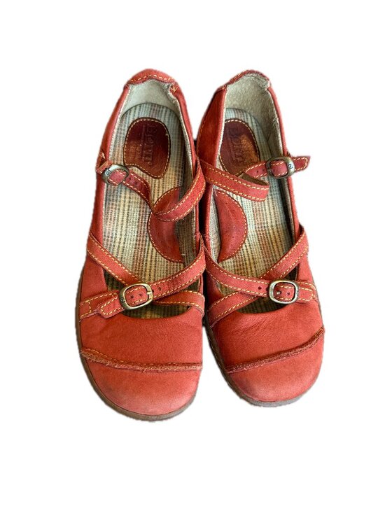 Born Shoes - Born Rust Red Mary Jane Double Buckle Strap Flats Cushioned Size 7 Women's